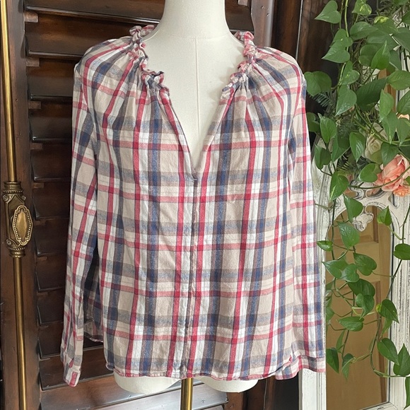 XiRENA Tops - Xirena Plaid Ruffle Collar Women’s Top Cotton Medium